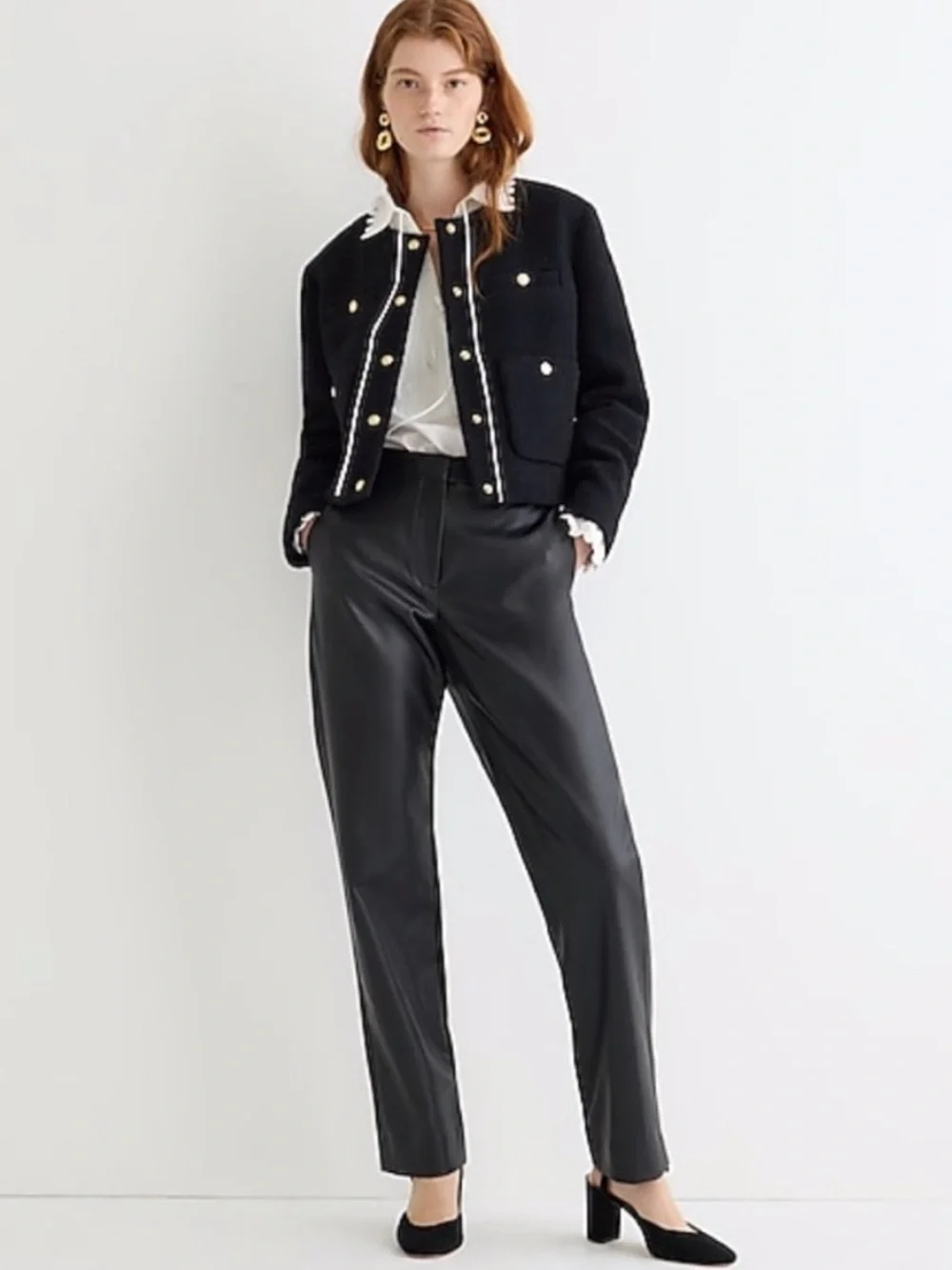 J. Crew Kate Faux Leather Straight Leg Pant Black 10
